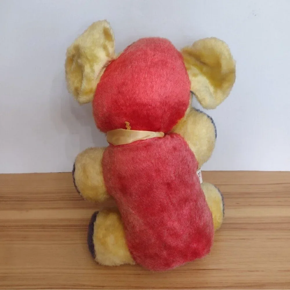 Vintage Superior Toy & Novelty Cellulose Elephant Plush Yellow Red Blue 15